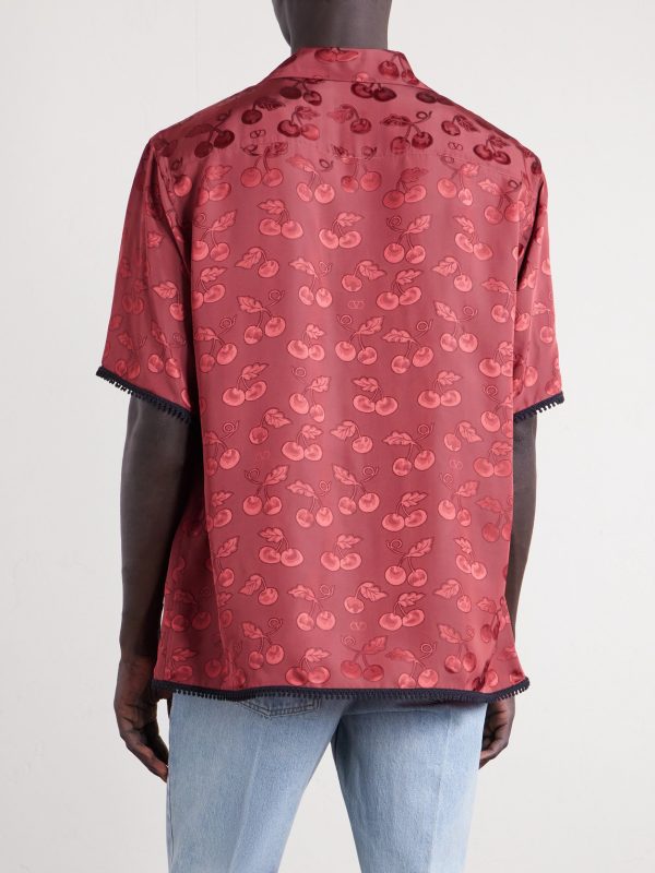 Cherryfic Camp-Collar Crochet-Trimmed Jacquard Shirt - BK Cherryfic Camp-Collar Crochet-Trimmed Jacquard Shirt - BK