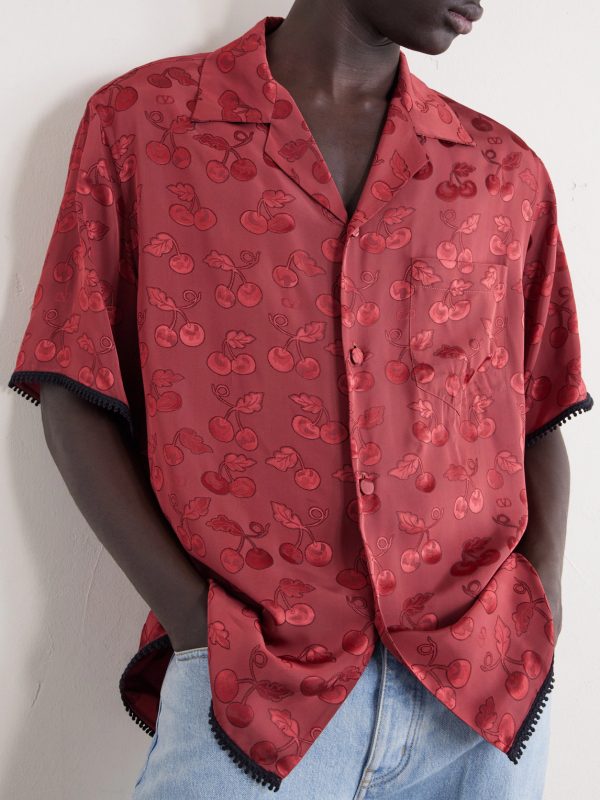 Cherryfic Camp-Collar Crochet-Trimmed Jacquard Shirt - CU Cherryfic Camp-Collar Crochet-Trimmed Jacquard Shirt - CU