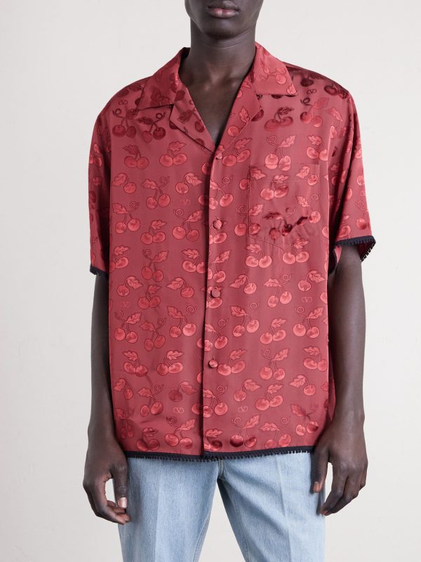Cherryfic Camp-Collar Crochet-Trimmed Jacquard Shirt - FR Cherryfic Camp-Collar Crochet-Trimmed Jacquard Shirt - FR
