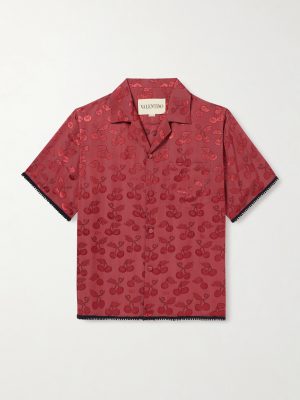 Cherryfic Camp-Collar Crochet-Trimmed Jacquard Shirt Cherryfic Camp-Collar Crochet-Trimmed Jacquard Shirt