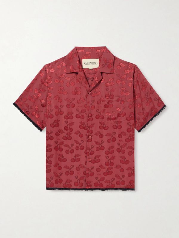 Cherryfic Camp-Collar Crochet-Trimmed Jacquard Shirt Cherryfic Camp-Collar Crochet-Trimmed Jacquard Shirt