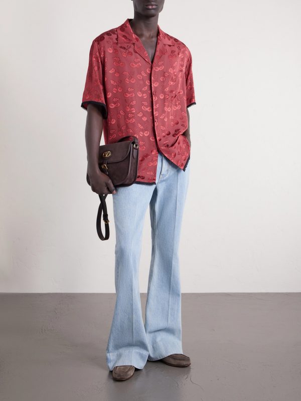 Cherryfic Camp-Collar Crochet-Trimmed Jacquard Shirt - OU Cherryfic Camp-Collar Crochet-Trimmed Jacquard Shirt - OU
