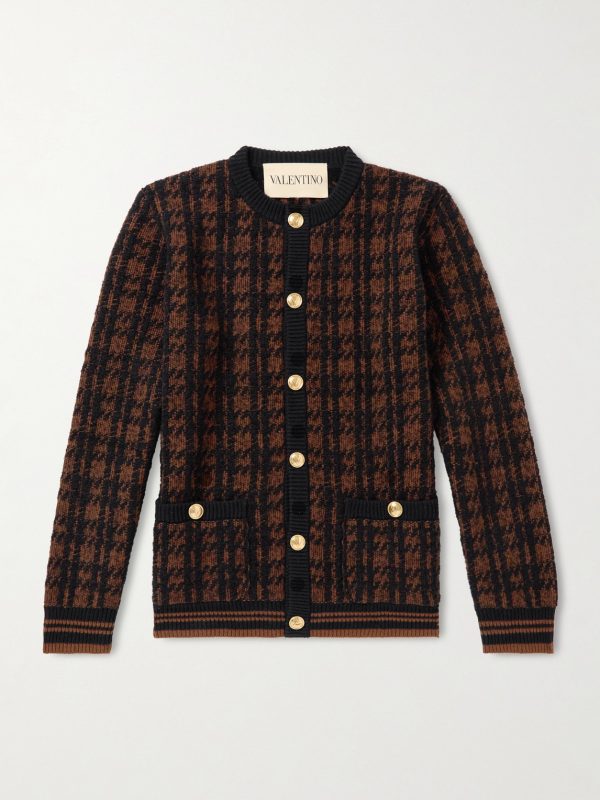 Houndstooth Wool-Blend Cardigan