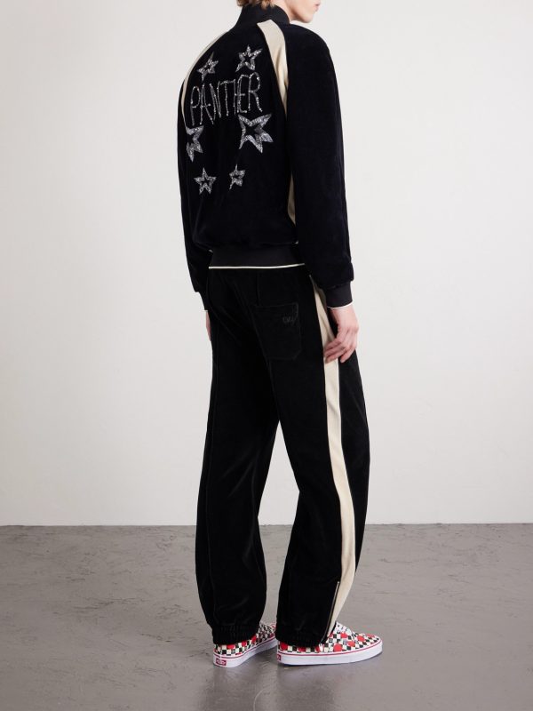 Striped Cotton-Blend Velvet Sweatpants - BK Striped Cotton-Blend Velvet Sweatpants - BK