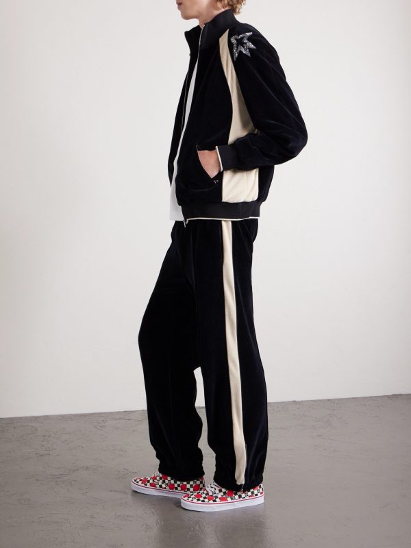 Striped Cotton-Blend Velvet Sweatpants - OU Striped Cotton-Blend Velvet Sweatpants - OU