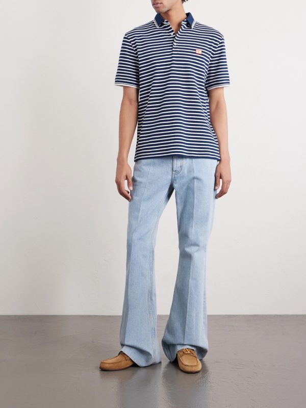 Logo-Appliquéd Striped Cotton-Piqué Polo Shirt - OU Logo-Appliquéd Striped Cotton-Piqué Polo Shirt - OU