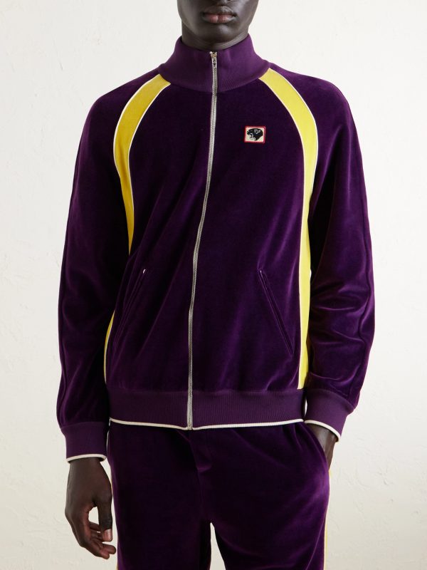 Appliquéd Cotton-Blend Velvet Track Jacket - FR Appliquéd Cotton-Blend Velvet Track Jacket - FR