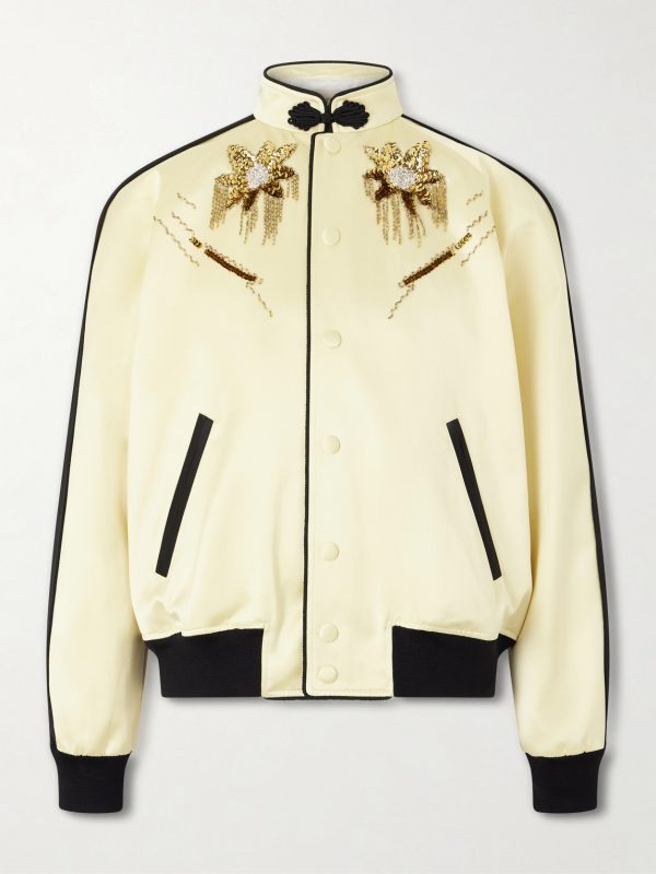 Embellished Satin Bomber Jacket
