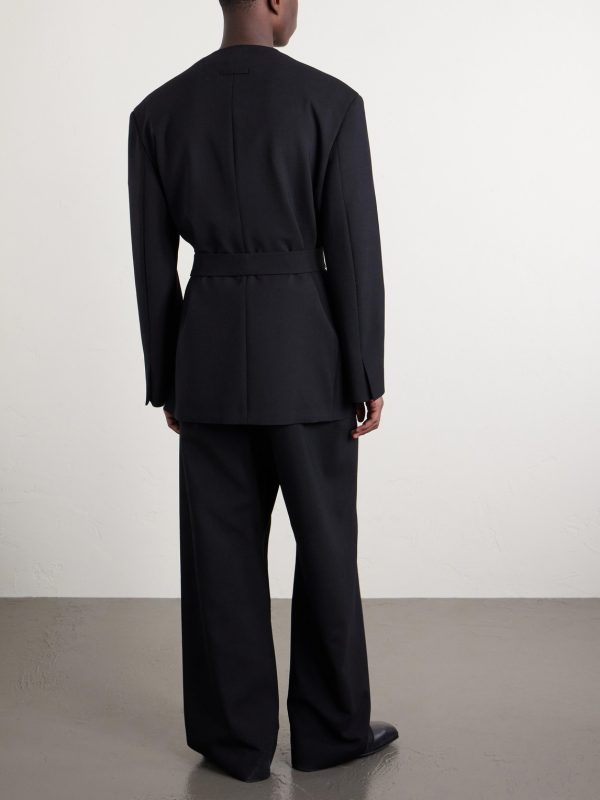 Crewneck Belted Virgin Wool-Blend Woven Jacket - BK