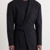 Crewneck Belted Virgin Wool-Blend Woven Jacket - FR