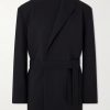 Crewneck Belted Virgin Wool-Blend Woven Jacket