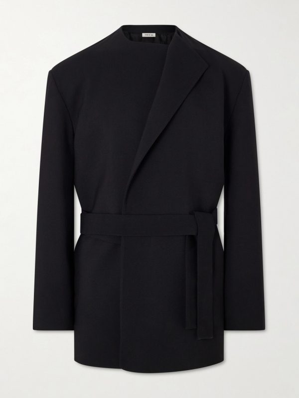 Crewneck Belted Virgin Wool-Blend Woven Jacket