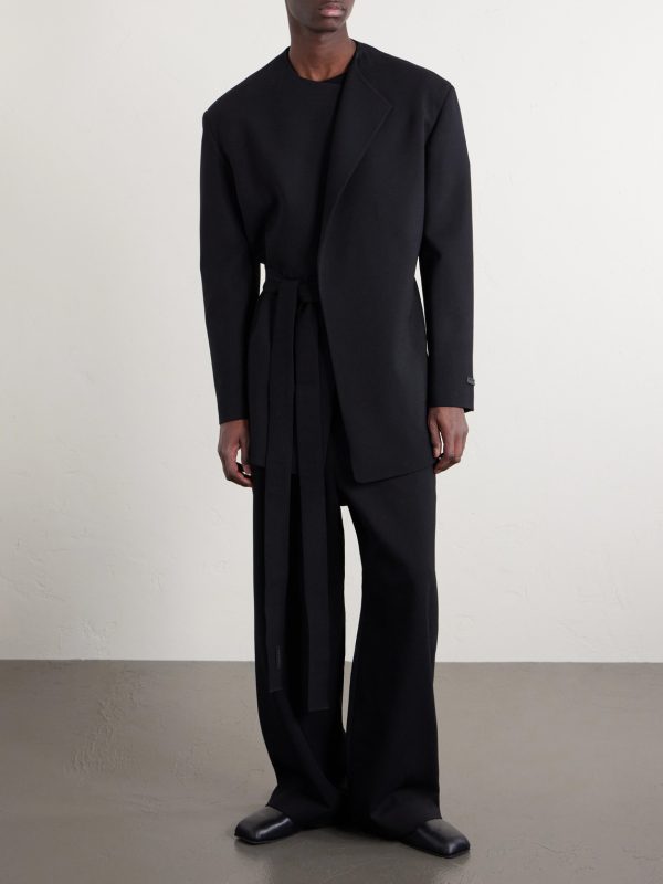 Crewneck Belted Virgin Wool-Blend Woven Jacket - OU