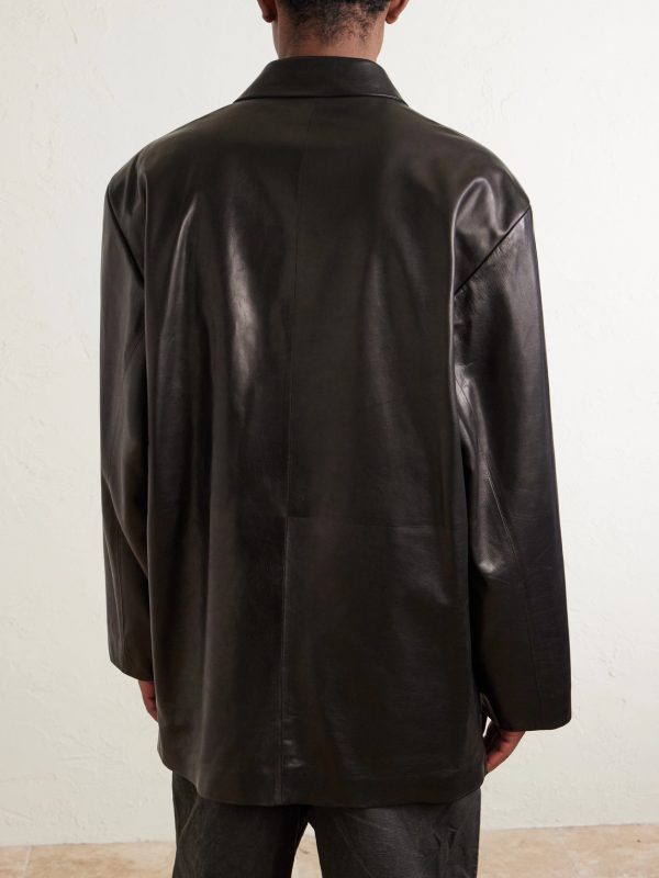 Double-Breasted Leather Jacket - BK Double-Breasted Leather Jacket - BK