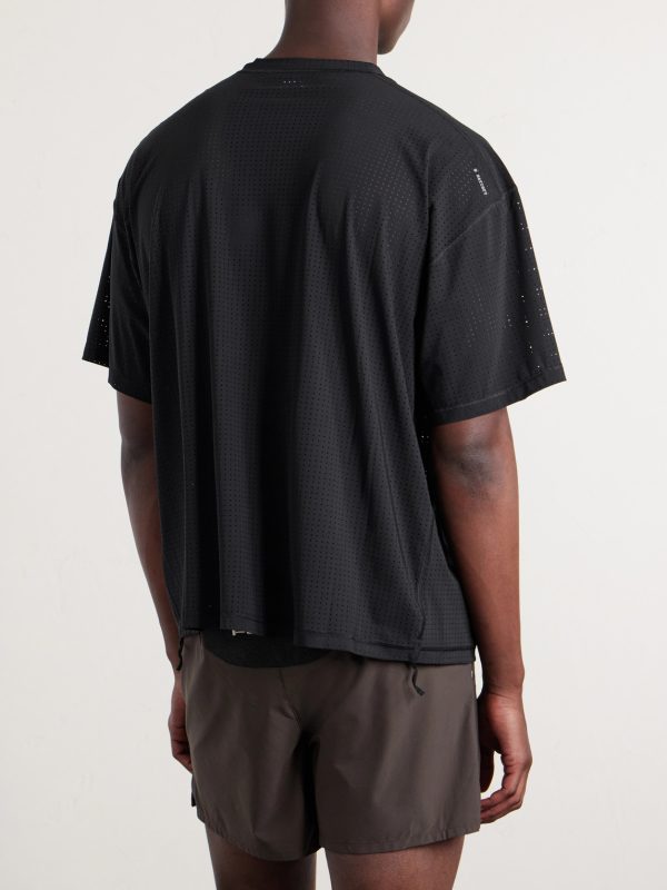 Embellished Logo-Appliquéd Space-O™ Mesh T-shirt - BK Embellished Logo-Appliquéd Space-O™ Mesh T-shirt - BK