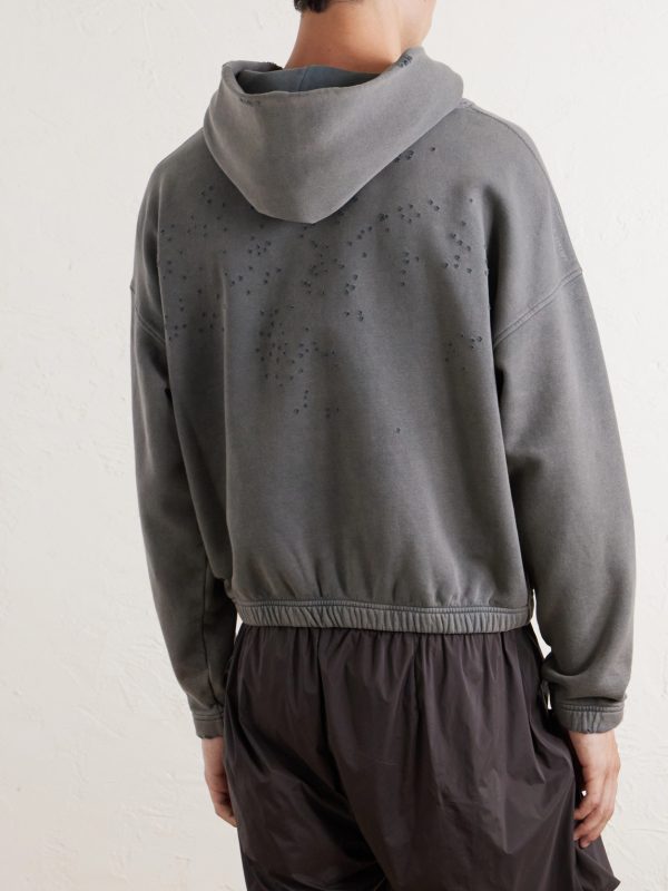 Logo-Print Distressed Cotton-Jersey Hoodie - BK Logo-Print Distressed Cotton-Jersey Hoodie - BK
