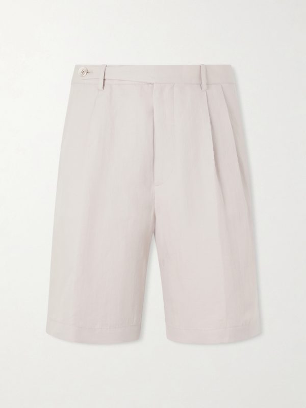 Wide-Leg Pleated Linen and Cotton-Blend Shorts Wide-Leg Pleated Linen and Cotton-Blend Shorts