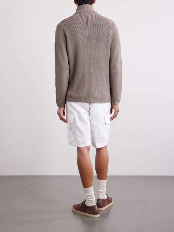 Shawl-Collar Double-Breasted Ribbed Cotton Cardigan - BK Shawl-Collar Double-Breasted Ribbed Cotton Cardigan - BK