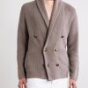 Shawl-Collar Double-Breasted Ribbed Cotton Cardigan - FR Shawl-Collar Double-Breasted Ribbed Cotton Cardigan - FR