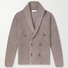 Shawl-Collar Double-Breasted Ribbed Cotton Cardigan Shawl-Collar Double-Breasted Ribbed Cotton Cardigan