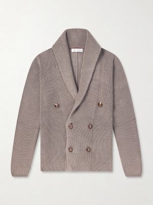 Shawl-Collar Double-Breasted Ribbed Cotton Cardigan Shawl-Collar Double-Breasted Ribbed Cotton Cardigan