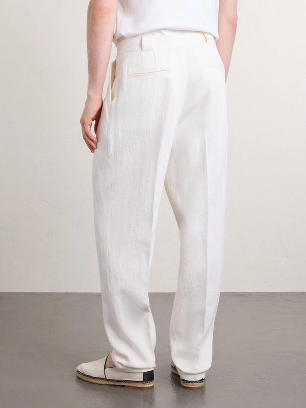 Straight-Leg Pleated Herringbone Cotton and Linen-Blend Trousers - BK Straight-Leg Pleated Herringbone Cotton and Linen-Blend Trousers - BK
