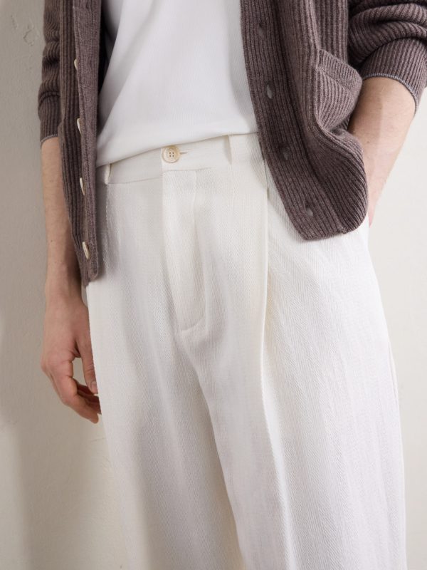 Straight-Leg Pleated Herringbone Cotton and Linen-Blend Trousers - CU Straight-Leg Pleated Herringbone Cotton and Linen-Blend Trousers - CU
