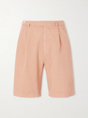 Straight-Leg Pleated Cotton Shorts