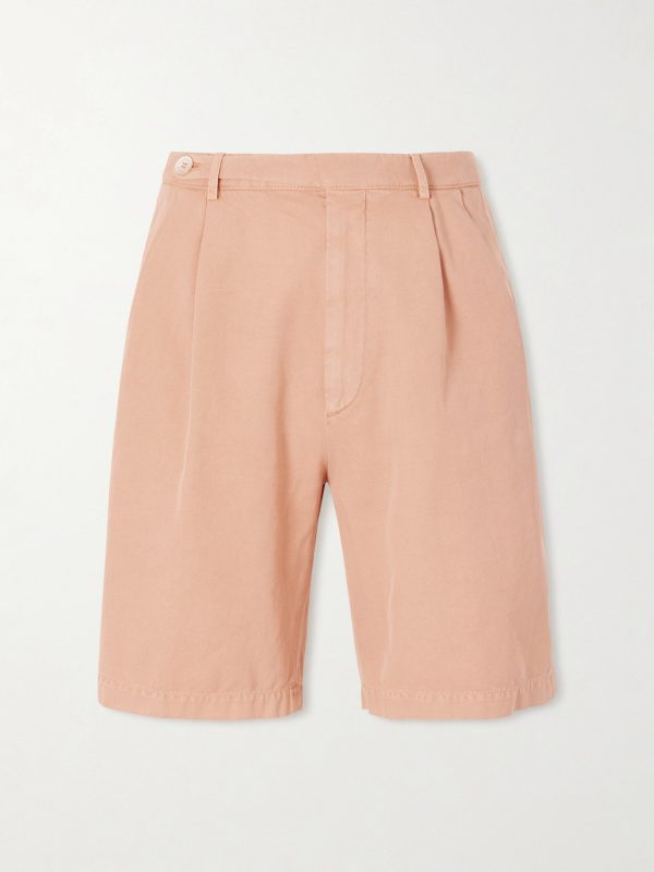 Straight-Leg Pleated Cotton Shorts Straight-Leg Pleated Cotton Shorts