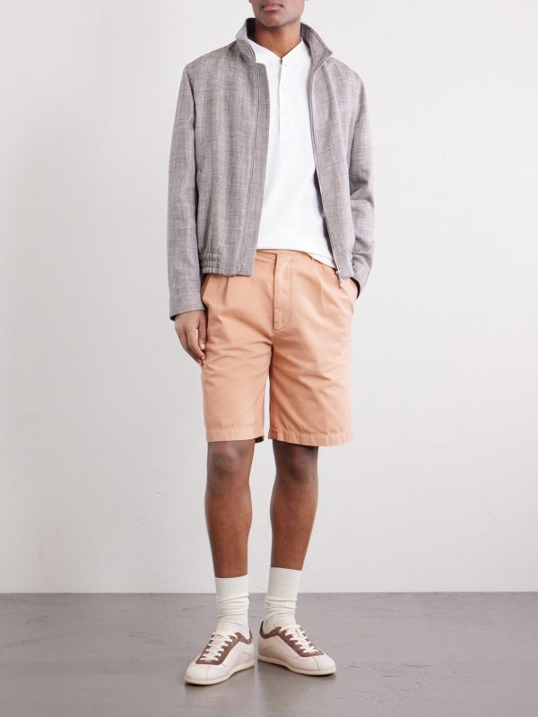 Straight-Leg Pleated Cotton Shorts - OU Straight-Leg Pleated Cotton Shorts - OU