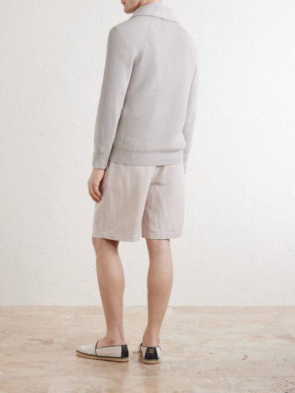 Shawl-Collar Ribbed Cotton Cardigan - BK Shawl-Collar Ribbed Cotton Cardigan - BK