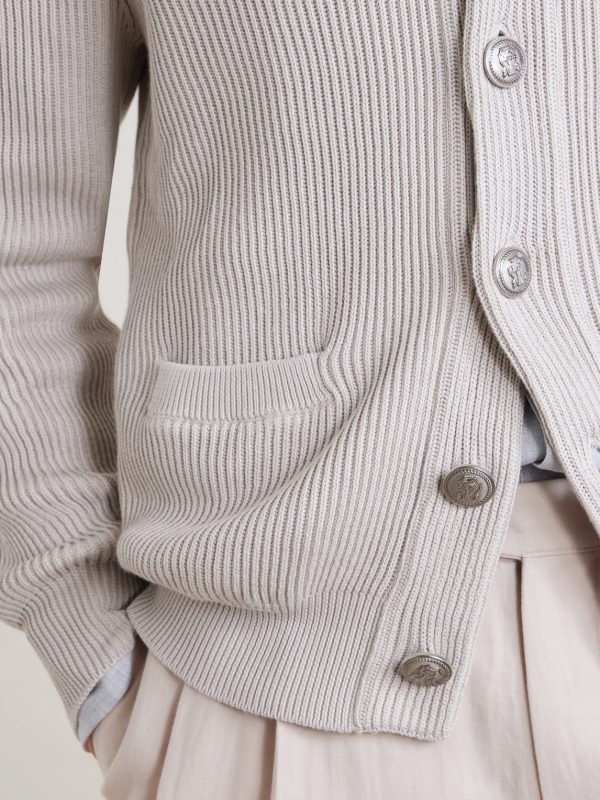 Shawl-Collar Ribbed Cotton Cardigan - CU Shawl-Collar Ribbed Cotton Cardigan - CU