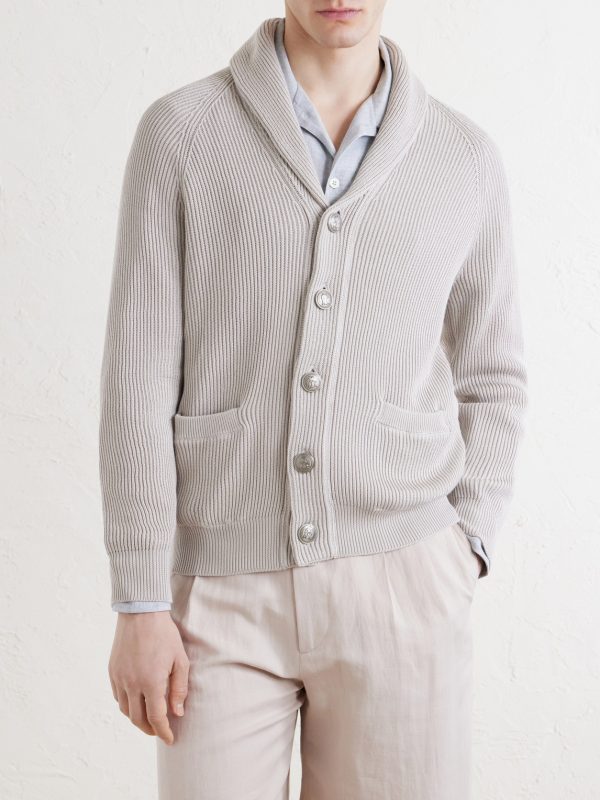 Shawl-Collar Ribbed Cotton Cardigan - FR Shawl-Collar Ribbed Cotton Cardigan - FR