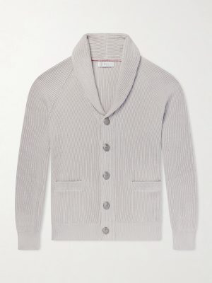 Shawl-Collar Ribbed Cotton Cardigan
