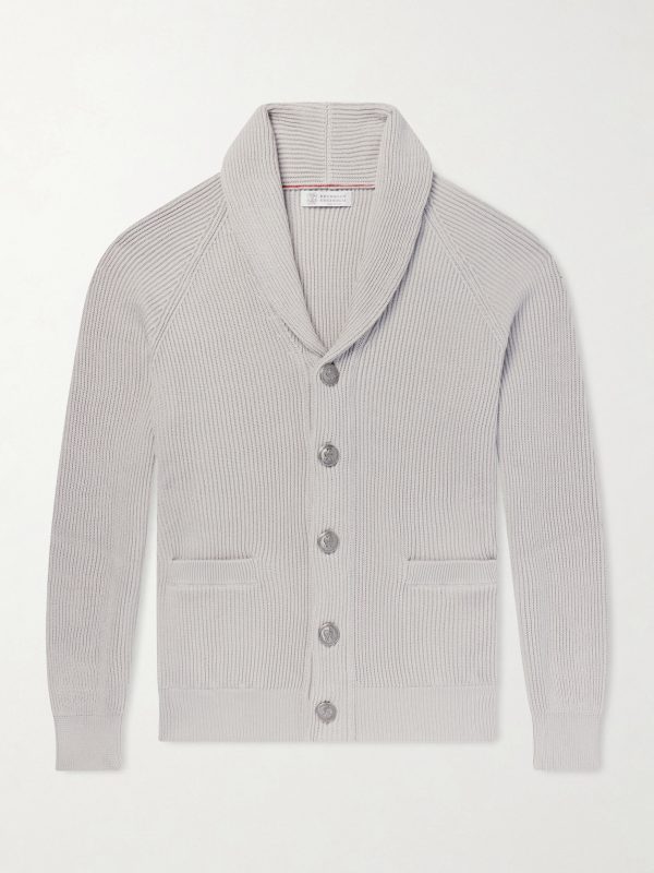 Shawl-Collar Ribbed Cotton Cardigan Shawl-Collar Ribbed Cotton Cardigan