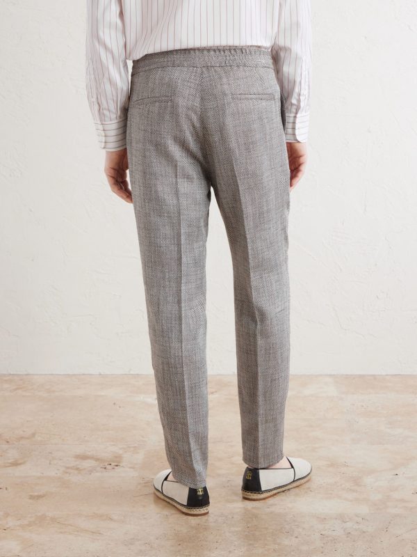 Straight-Leg Pleated Herringbone Trousers - BK Straight-Leg Pleated Herringbone Trousers - BK
