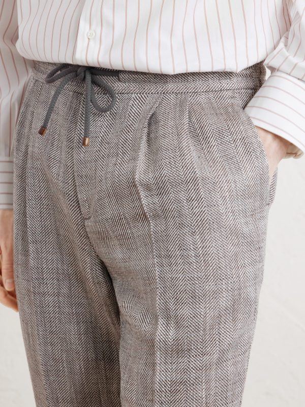 Straight-Leg Pleated Herringbone Trousers - CU Straight-Leg Pleated Herringbone Trousers - CU