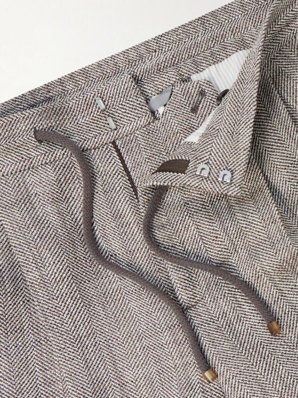 Straight-Leg Pleated Herringbone Trousers - E1 Straight-Leg Pleated Herringbone Trousers - E1