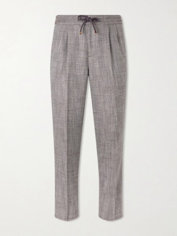 Straight-Leg Pleated Herringbone Trousers Straight-Leg Pleated Herringbone Trousers