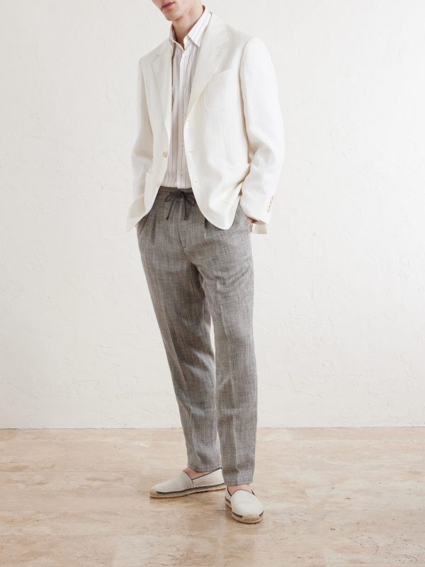 Straight-Leg Pleated Herringbone Trousers - OU Straight-Leg Pleated Herringbone Trousers - OU