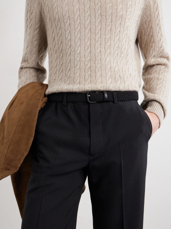 Leather-Trimmed Woven Belt - OU Leather-Trimmed Woven Belt - OU