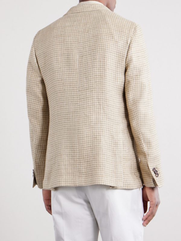 Houndstooth Linen and Silk-Blend Blazer - BK Houndstooth Linen and Silk-Blend Blazer - BK