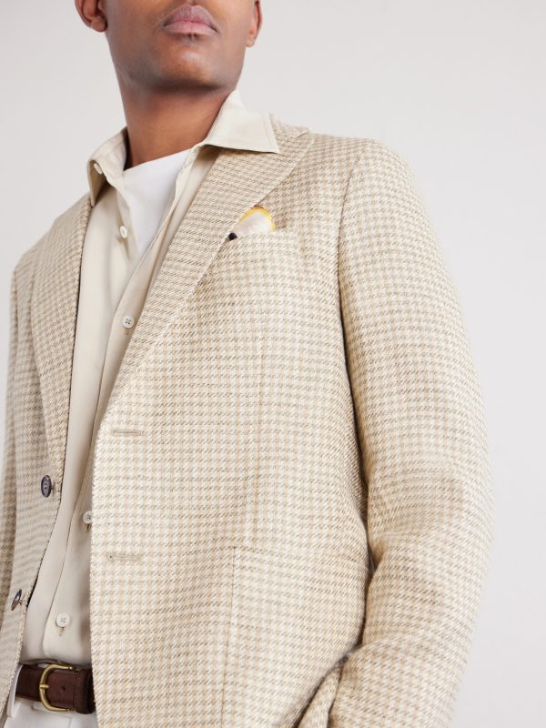 Houndstooth Linen and Silk-Blend Blazer - CU Houndstooth Linen and Silk-Blend Blazer - CU