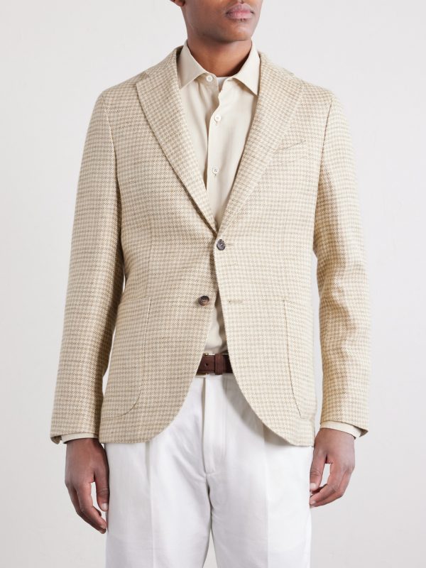 Houndstooth Linen and Silk-Blend Blazer - FR Houndstooth Linen and Silk-Blend Blazer - FR