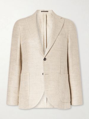Houndstooth Linen and Silk-Blend Blazer Houndstooth Linen and Silk-Blend Blazer