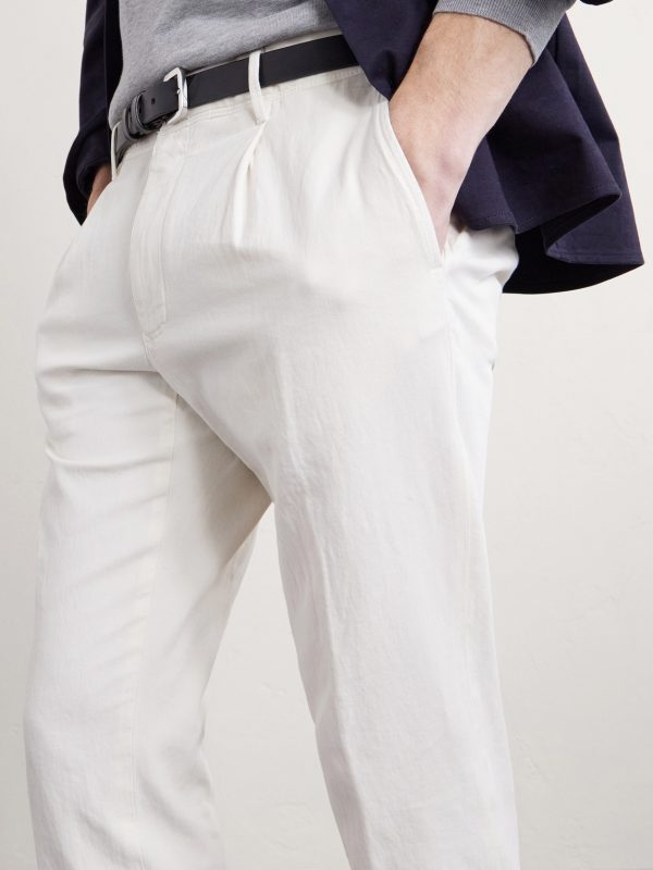 Tapered Pleated Stretch-Cotton and Linen-Blend Gabardine Trousers - E1 Tapered Pleated Stretch-Cotton and Linen-Blend Gabardine Trousers - E1