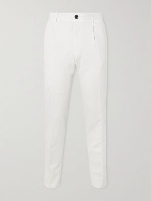 Tapered Pleated Stretch-Cotton and Linen-Blend Gabardine Trousers