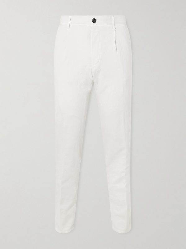 Tapered Pleated Stretch-Cotton and Linen-Blend Gabardine Trousers Tapered Pleated Stretch-Cotton and Linen-Blend Gabardine Trousers