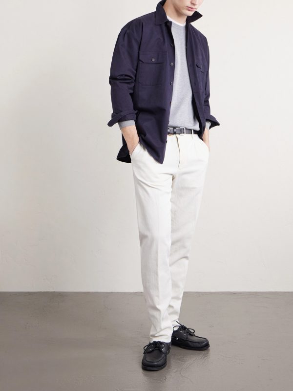 Tapered Pleated Stretch-Cotton and Linen-Blend Gabardine Trousers - OU Tapered Pleated Stretch-Cotton and Linen-Blend Gabardine Trousers - OU