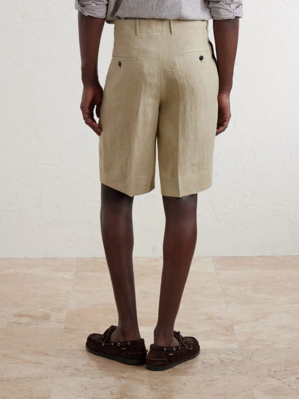 Straight-Leg Pleated Linen Shorts - BK